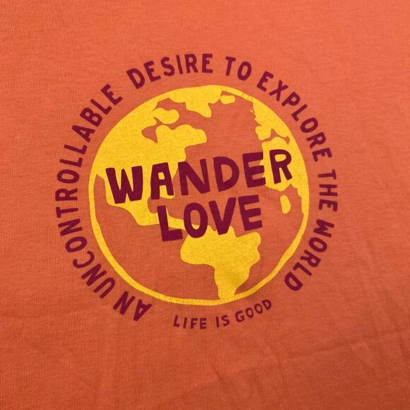 Life is Good T-Shirt Women XL Short Sleeve Orange Graphic Crew Neck Wander Love - Picture 3 of 10